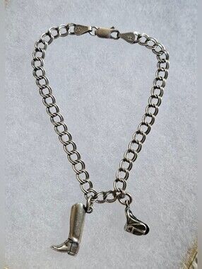 Vintage Designer Riding Lovers Charm Bracelet w/ Boot & Saddle Charms ITALY 925